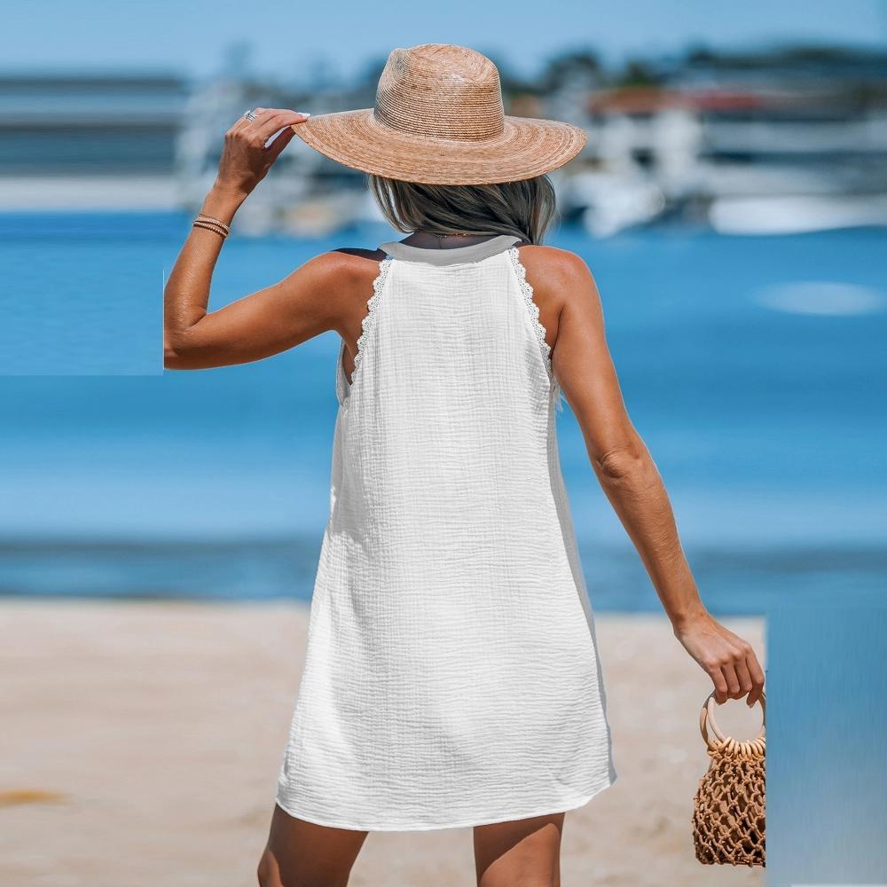 Women's Sleeveless Lace Detail V-Neck Mini Cover-Up Dress - Cupshe Product Image