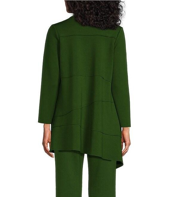 IC Collection Knit Crepe Lapel Collar Long Sleeve Asymmetrical Hem Jacket Product Image