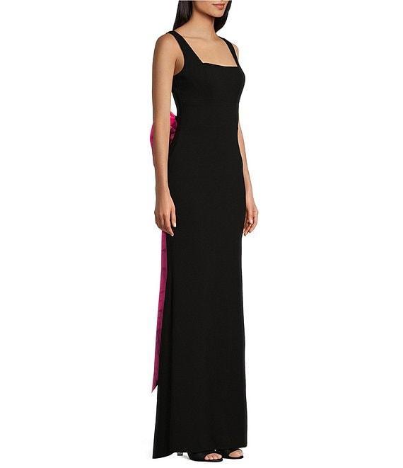 City Vibe Sleeveless Square Neck Fit & Flare Back Bow Long Slim Dress Product Image