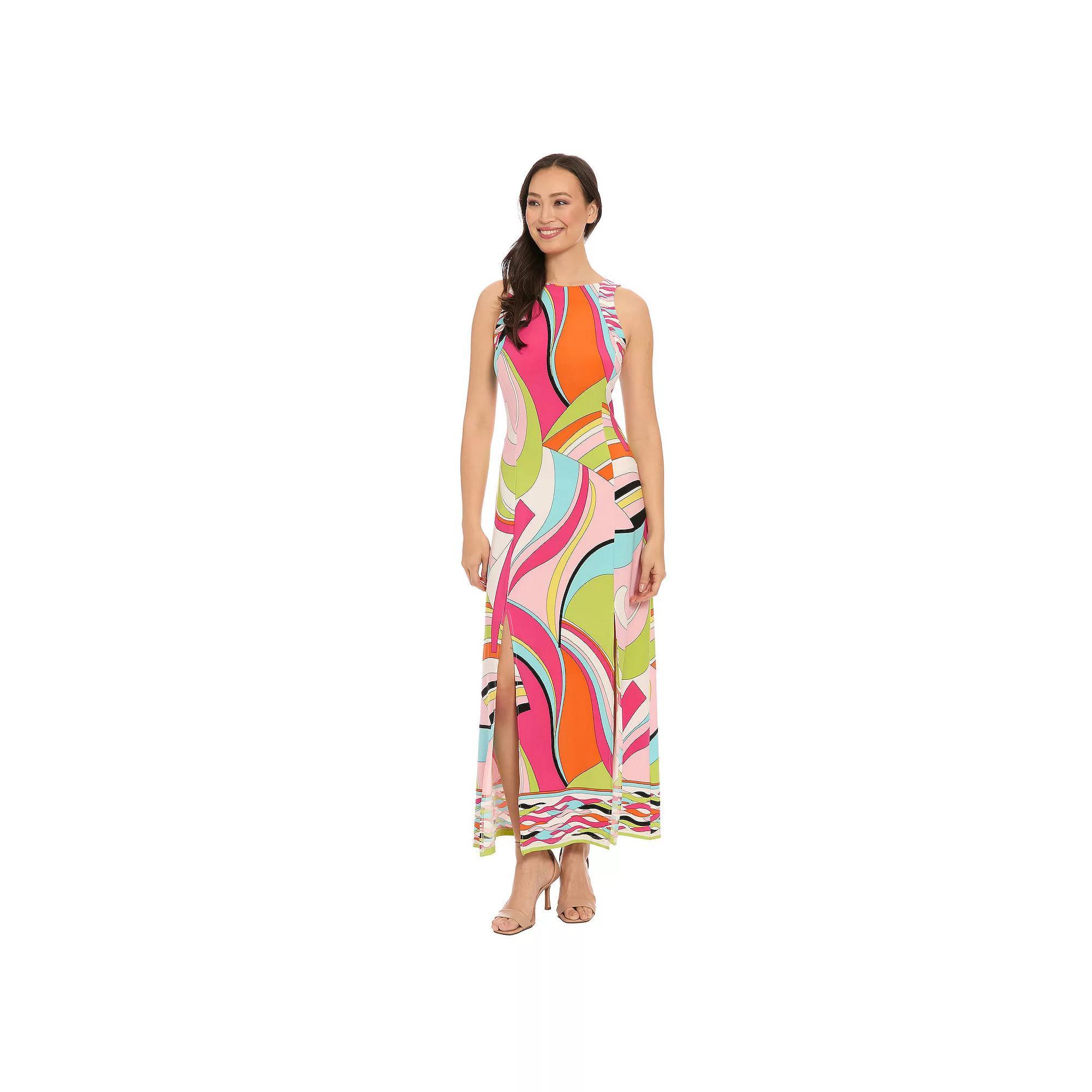 Women's London Times Slit Hem Maxi Dress with Lattice Back, Size: Medium, White Pink Product Image