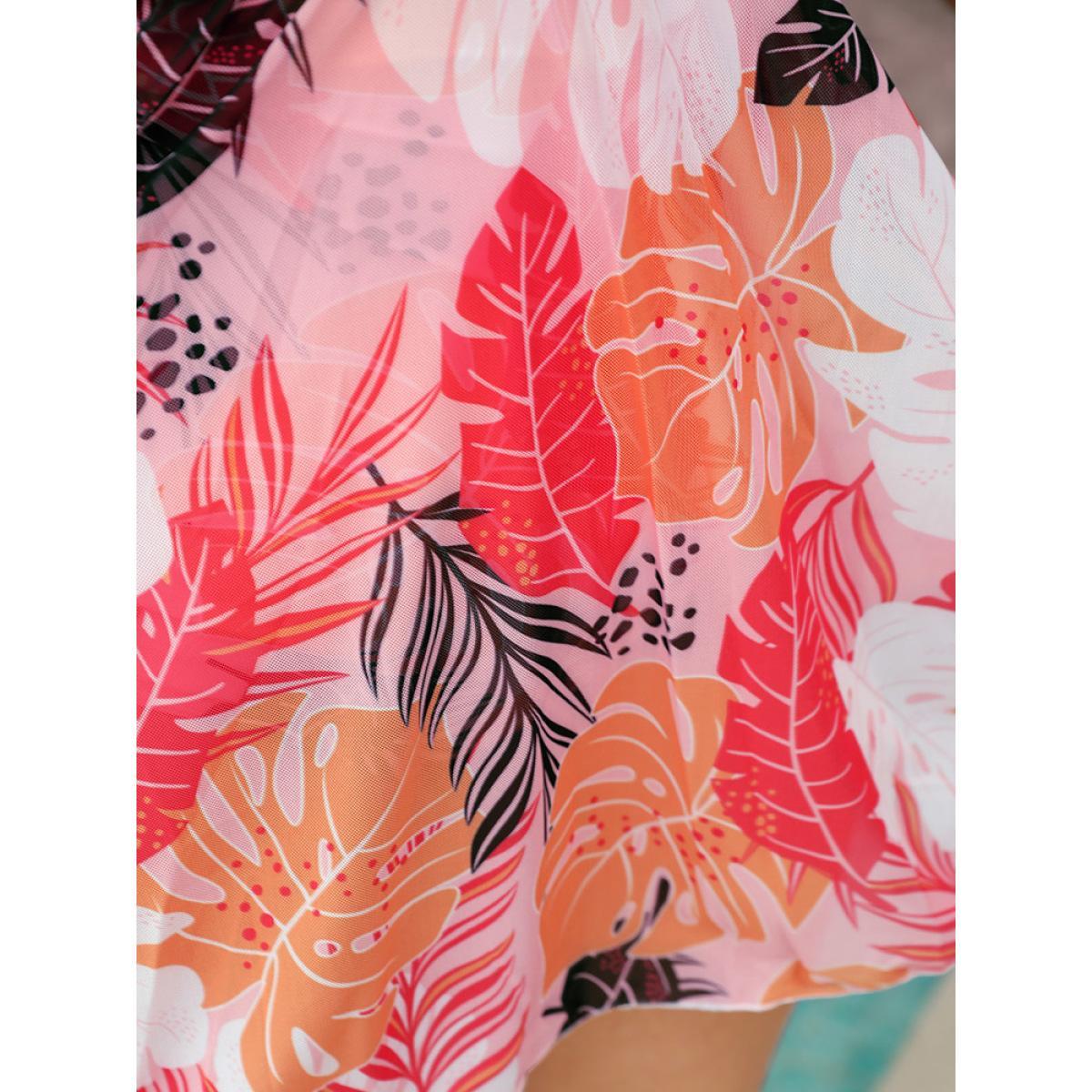 Plus Size Tropical Print Crossover Front Flutter Swim Dress Women's Swimwear Multicolor Vacation Bodycon V-neck High stretch Curve Swim Dresses BloomChic 10/M Product Image
