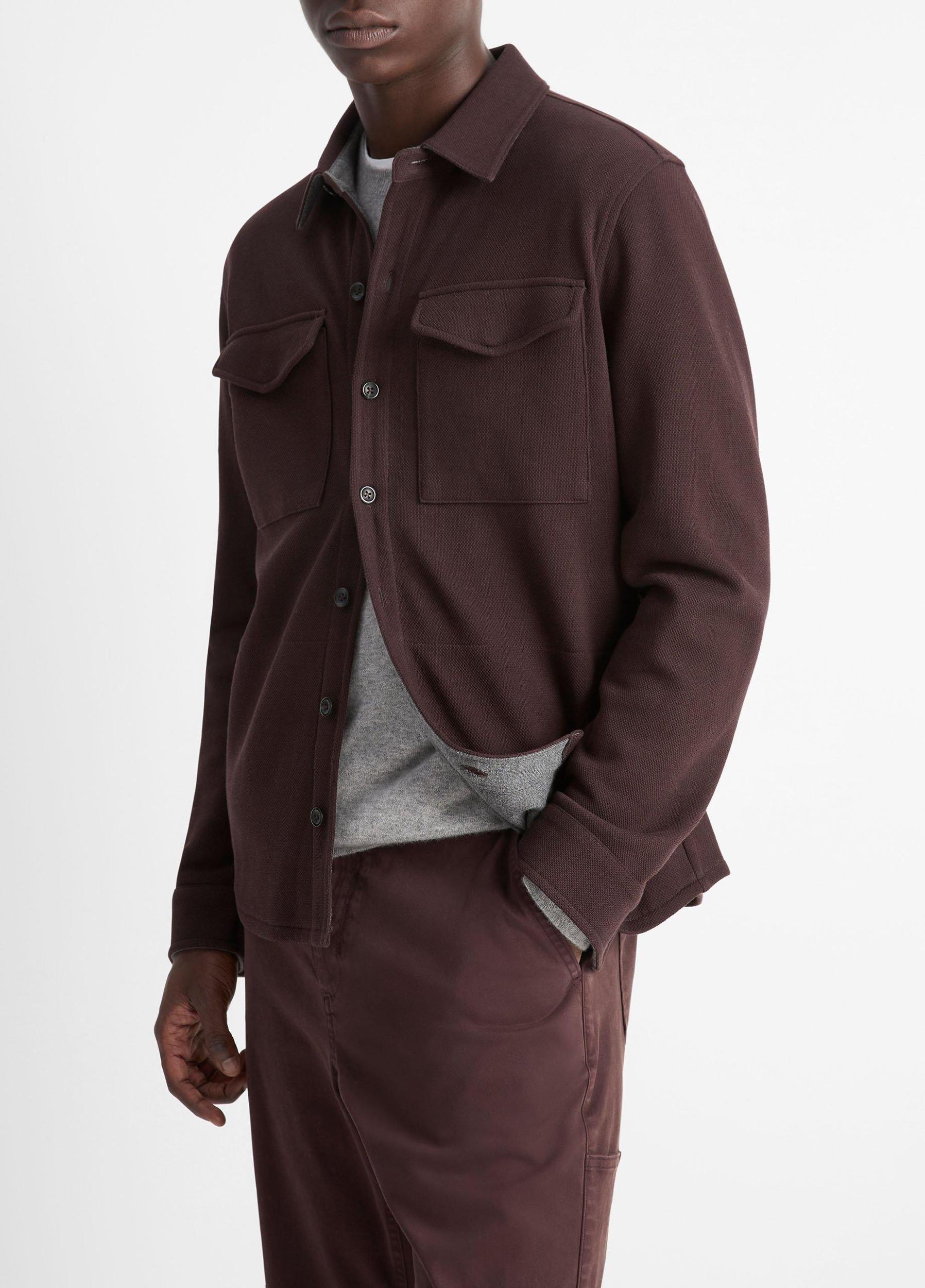 Mens Double-Knit Cotton-Blend Piqu Shirt Jacket, Black/medium Heather Grey, Size L Vince Product Image