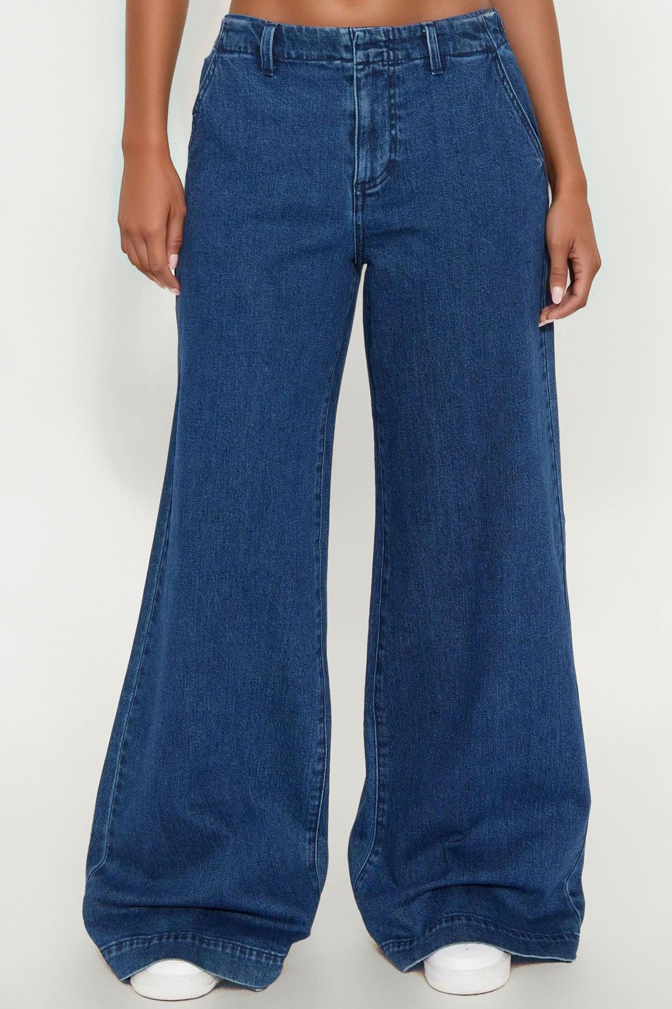 City Chic Trouser Wide Leg Jeans - Dark Wash Product Image