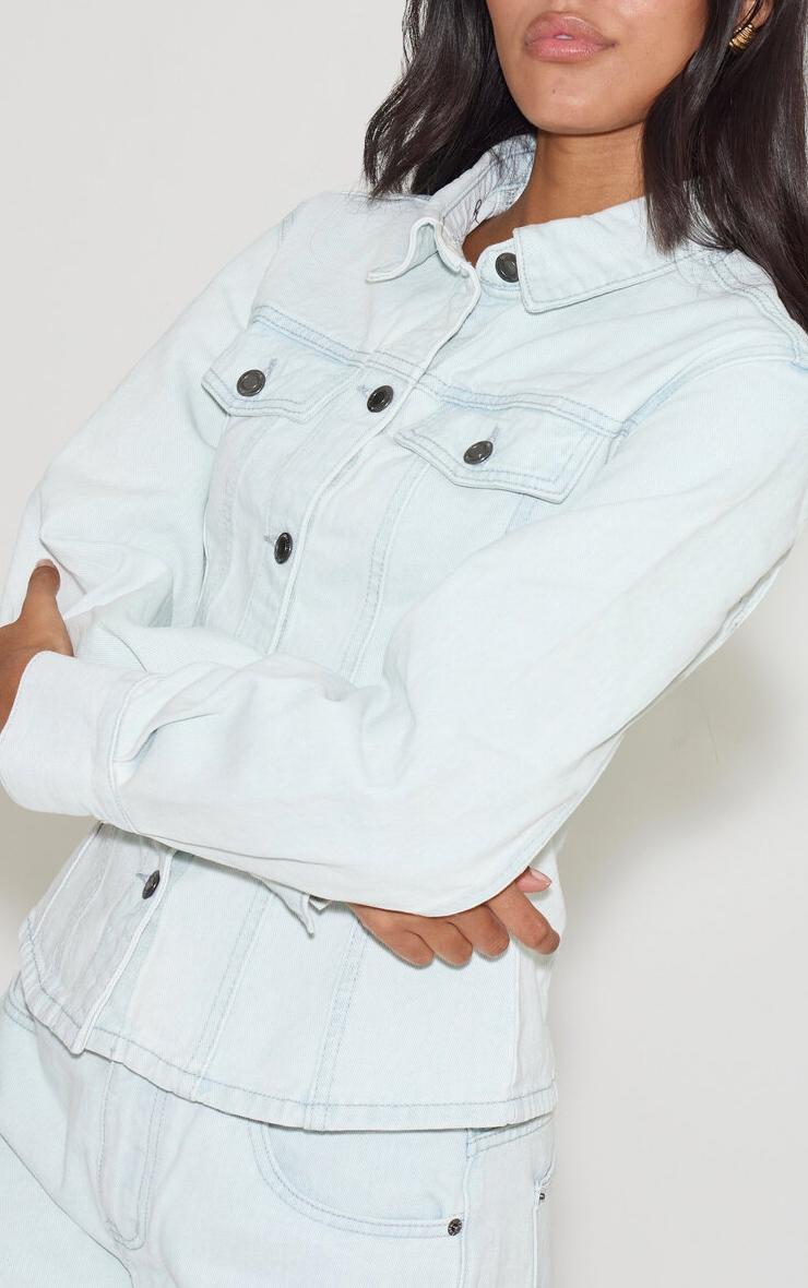 Ice Blue Long Sleeve Cinch Waist Denim Jacket Product Image