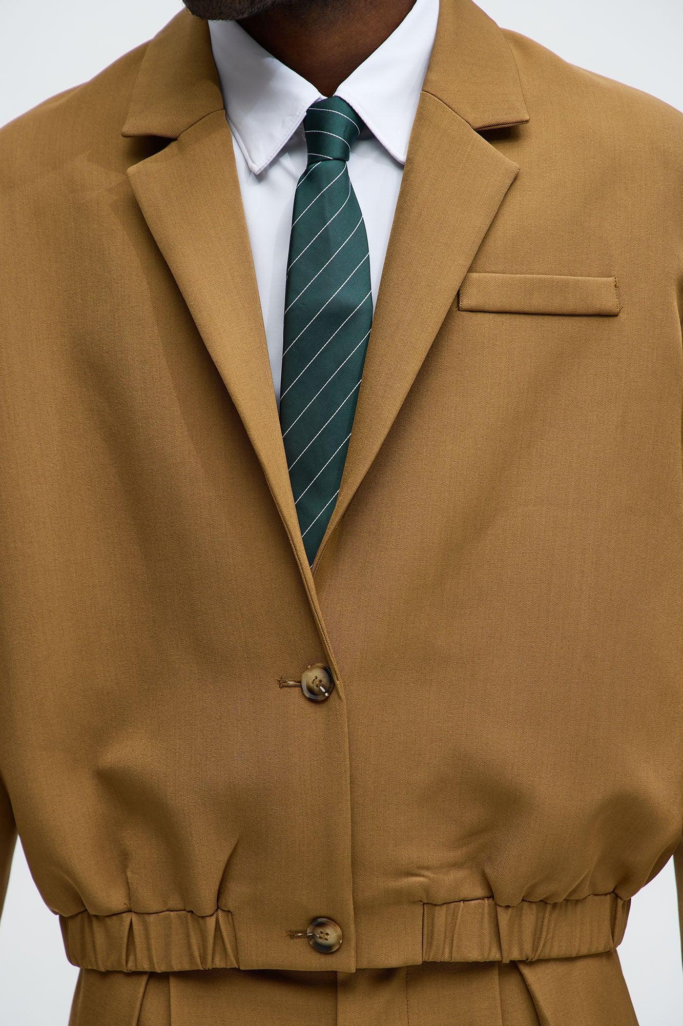 Cropped Strikeout Blazer Bomber Jacket - Brown Product Image