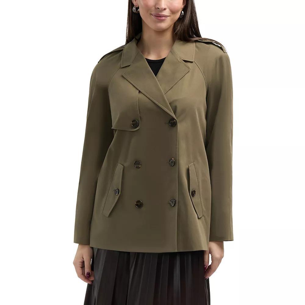Women's Ellen Tracy Short Raglan Trench Coat, Size: Large, Green Product Image
