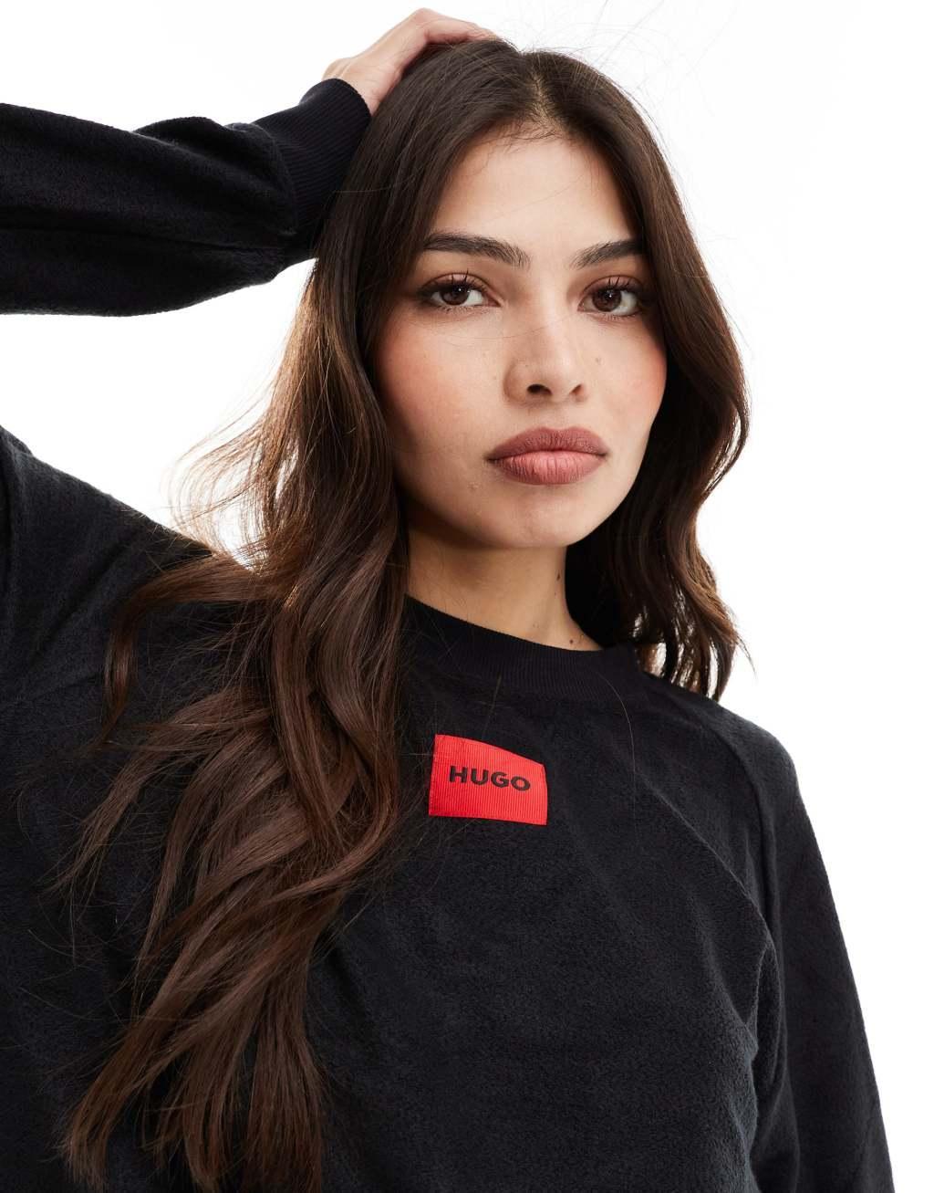 HUGO Bodywear snoozie sweatshirt in black teddy fleece - part of a set Product Image