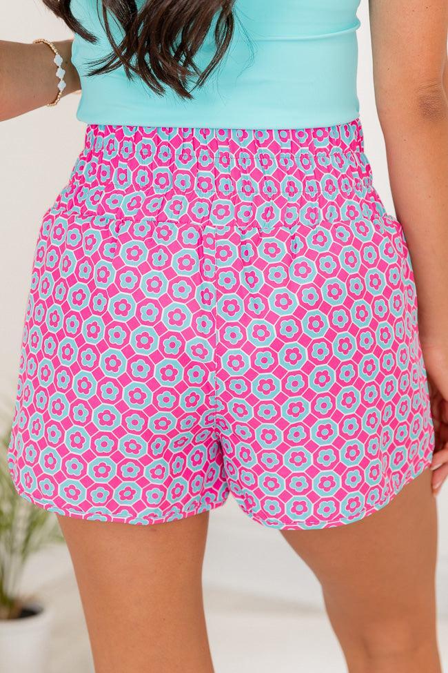 Errands to Run Fuchsia Tile Print High Waist Shorts FINAL SALE Product Image