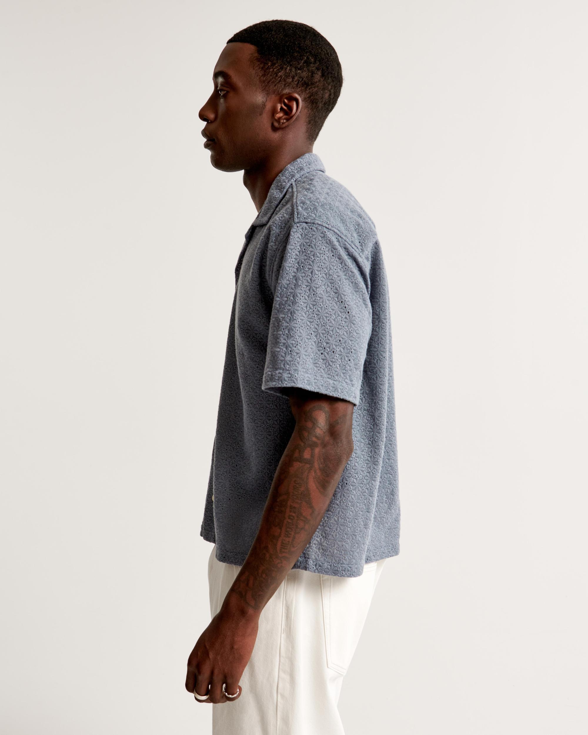 Camp Collar Cropped Lace Shirt Product Image