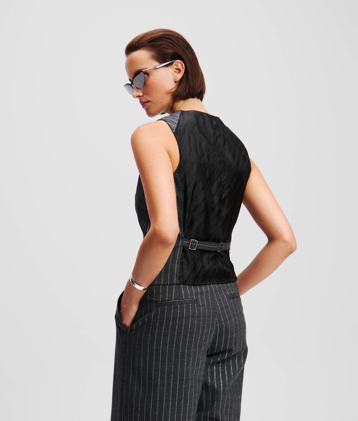 METALLIC PINSTRIPE WRAP PANTS Product Image