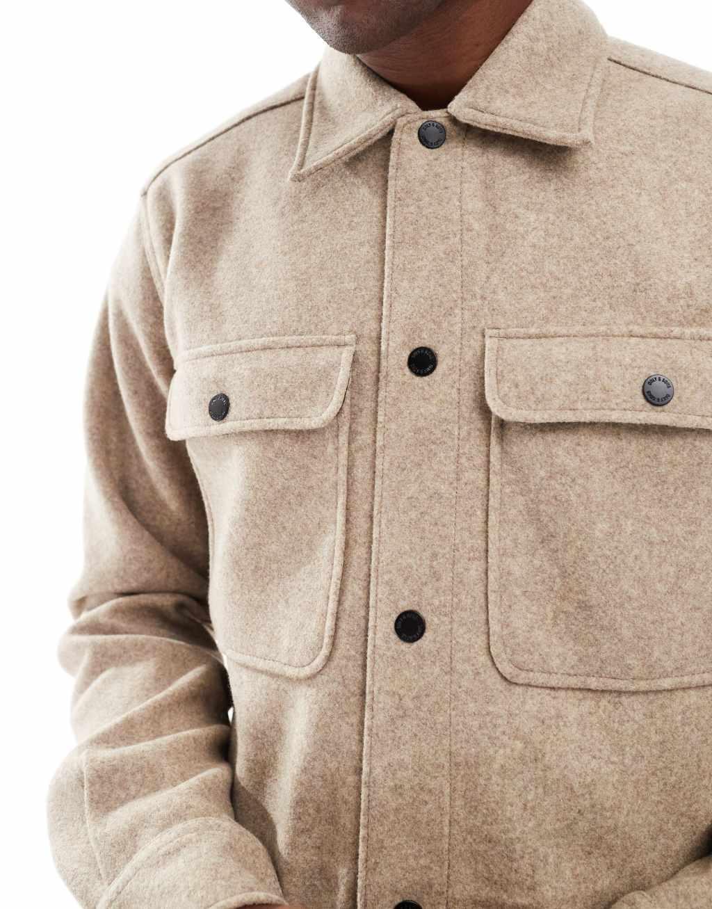 ONLY & SONS wool look overshirt in beige Product Image
