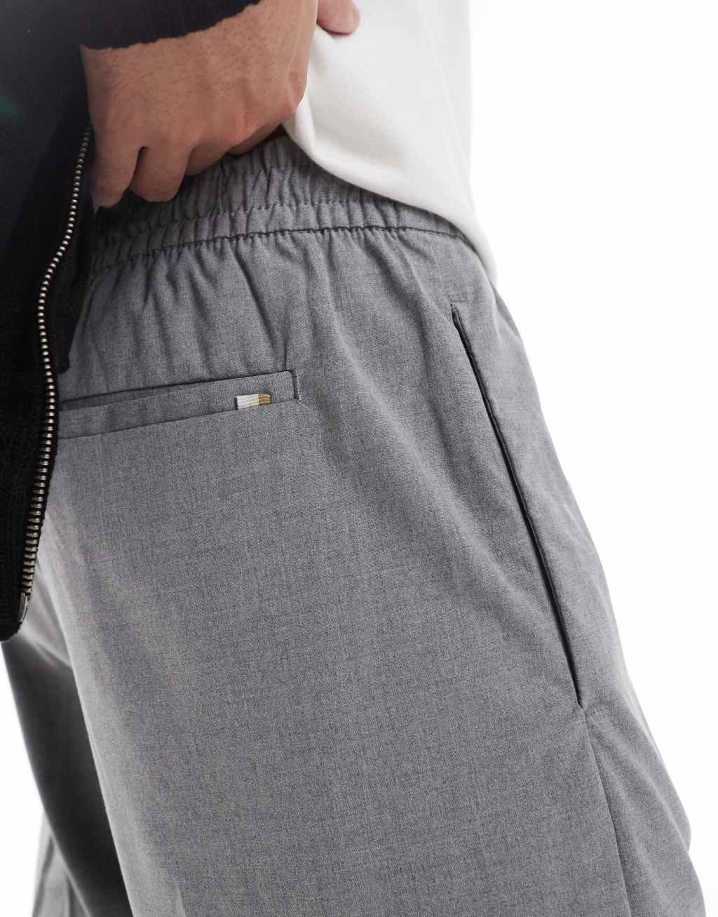 Jack & Jones drawstring smart tapered loose pants in gray Product Image