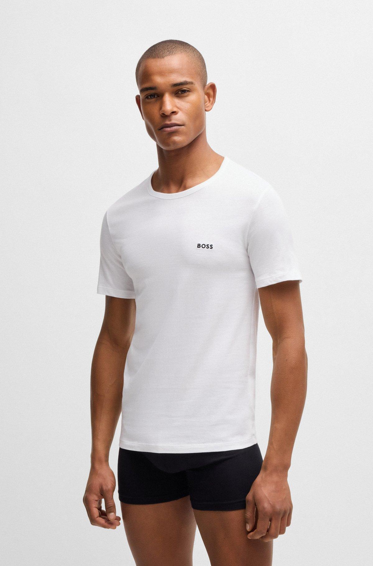 BOSS - Three-pack of cotton underwear T-shirts with logo embroidery - Patterned Product Image