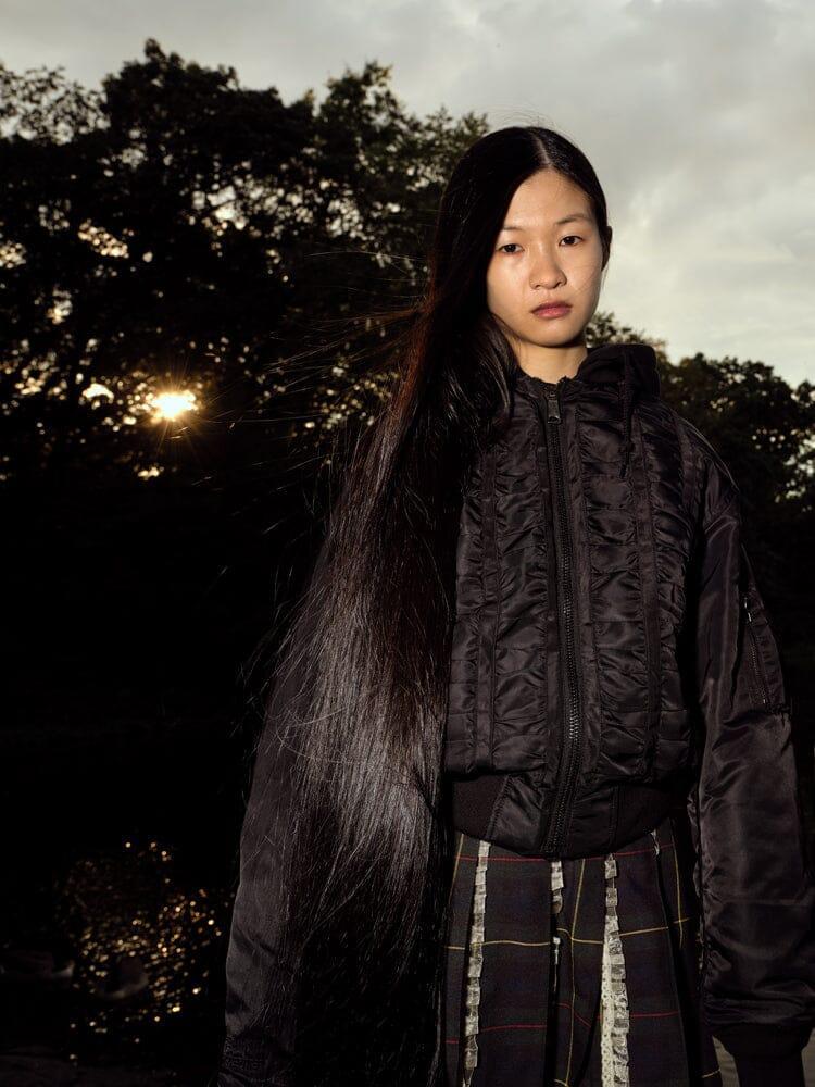 ALPHA X MADEME HOODED RUCHED MA-1 BOMBER JACKET Product Image