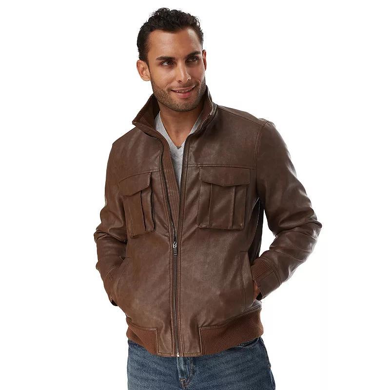 Big & Tall Apt. 9® Faux Leather Bomber Jacket, Men's, Size: XXL Tall, Brown Product Image