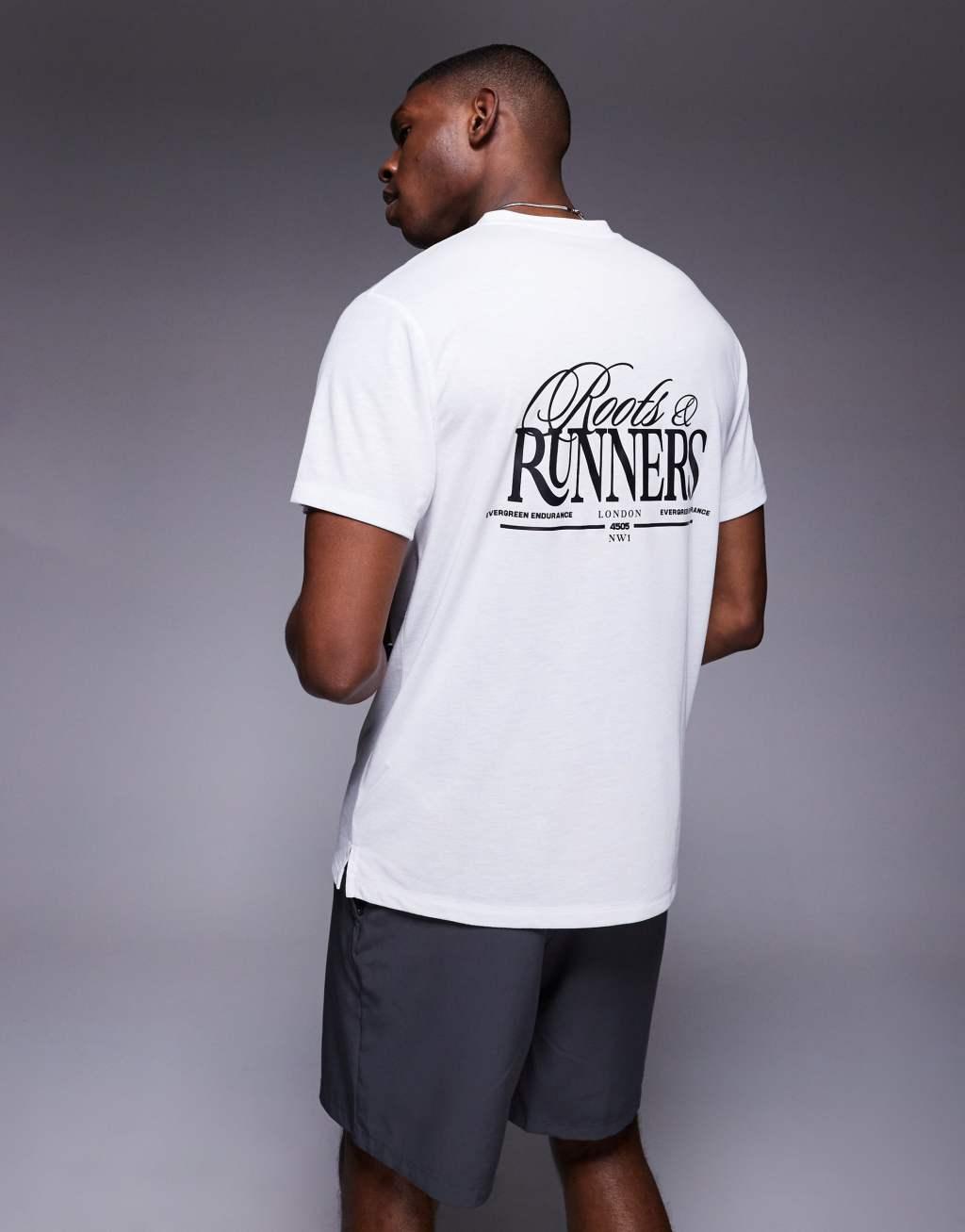 4505 Running back graphic loose fit mesh T-shirt in white Product Image