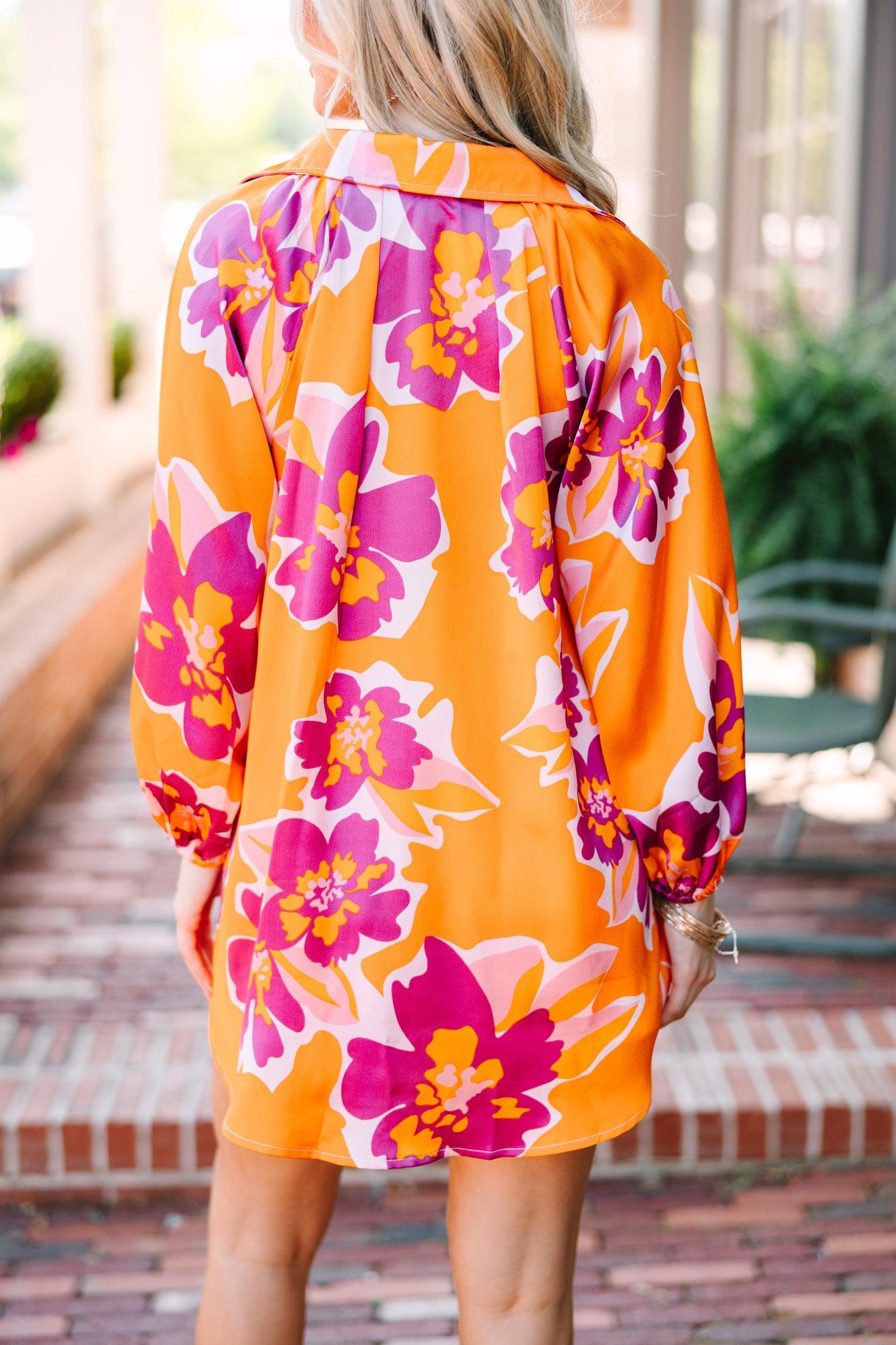 In Your Dreams Orange Floral Button Down Blouse Female Product Image