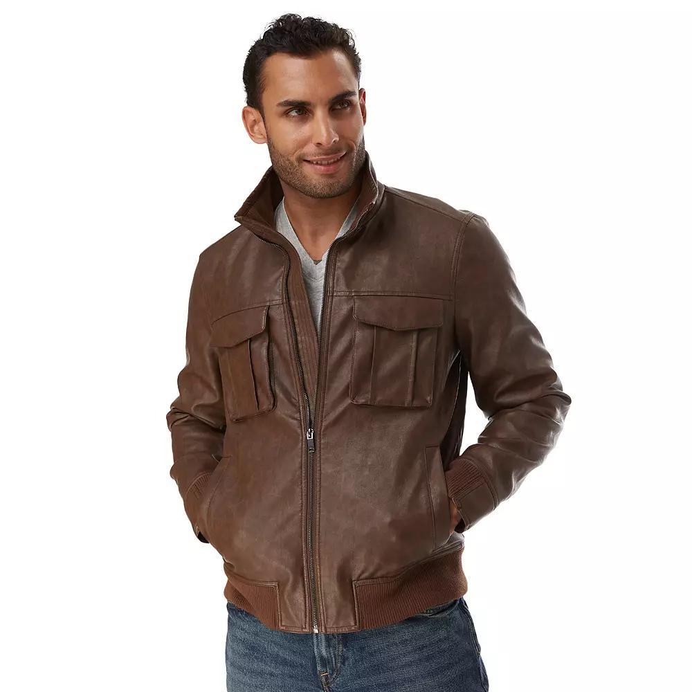Big & Tall Apt. 9® Faux Leather Bomber Jacket, Men's, Size: XXL Tall, Brown Product Image