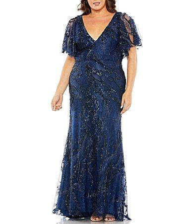 Mac Duggal Plus Size Short Flutter Sleeve V Product Image