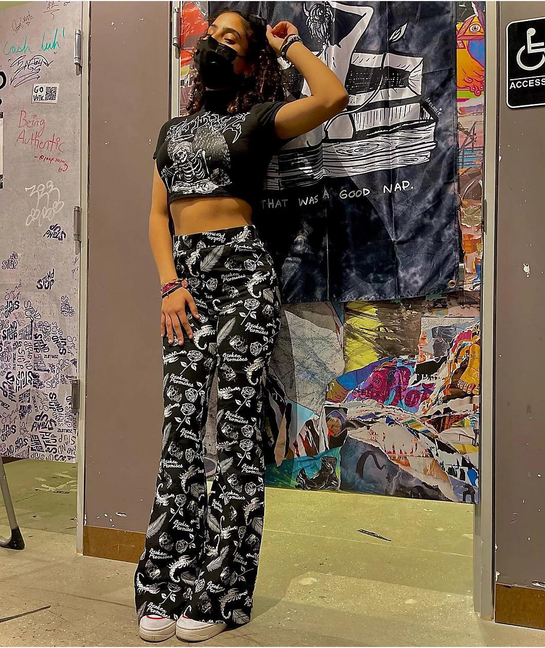 Broken Promises Tropic Disaster Black Flare Pants Product Image