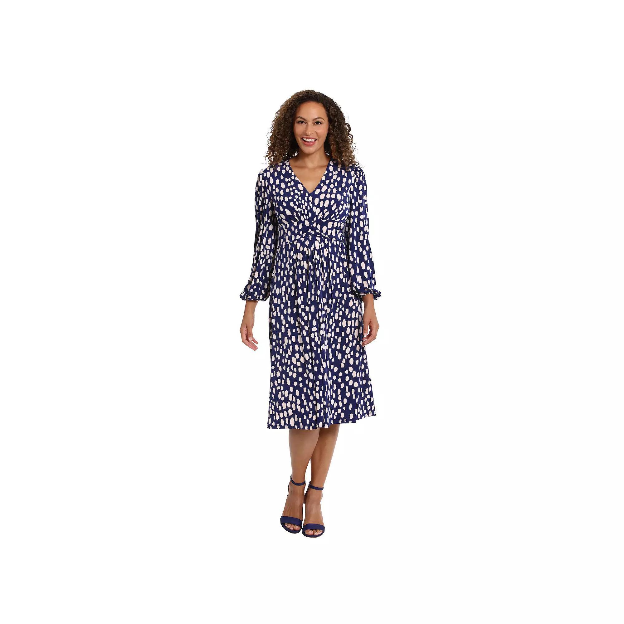 Womens London Times V-Neck Ruched-Waist Midi Dress Blue Blush Product Image