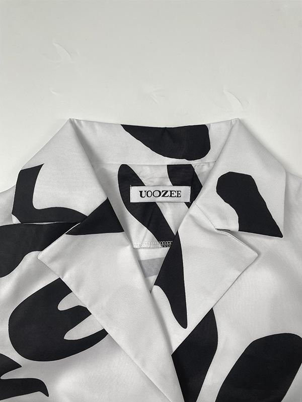 A-Line Long Sleeves Buttoned Contrast Color Tied Waist Notched Collar Maxi Dresses Shirt Dress Product Image
