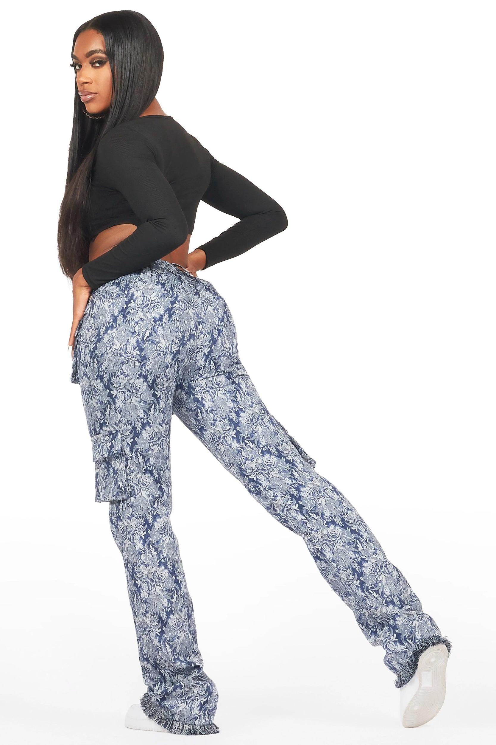 Viviane Blue Floral Tapestry Stacked Pant Female Product Image