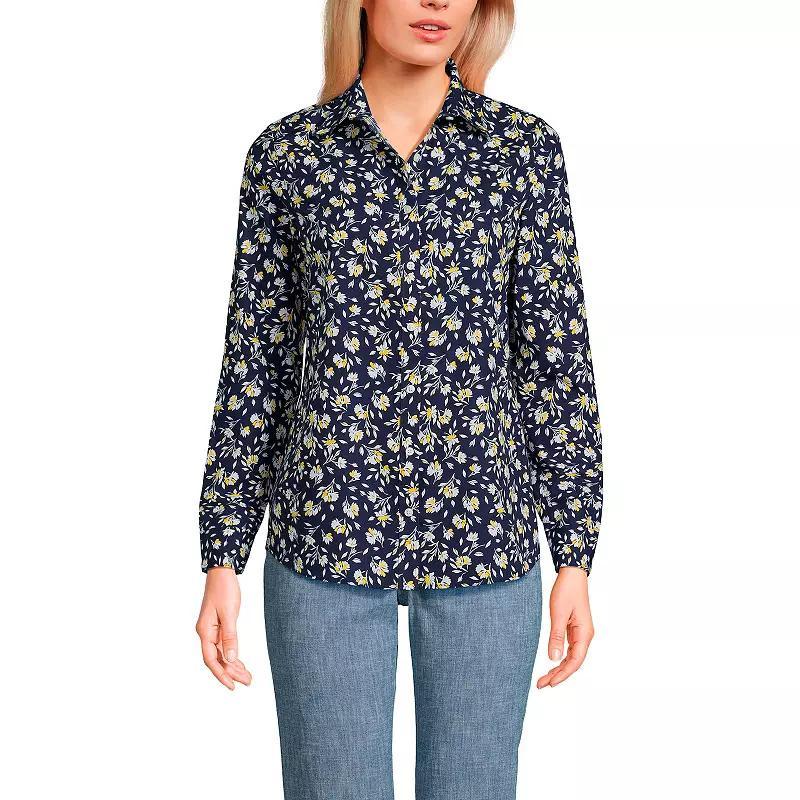 Women's Lands' End No-Iron Long Sleeve Supima Cotton Shirt, Size: 6, Chicory Blue Stripe Product Image
