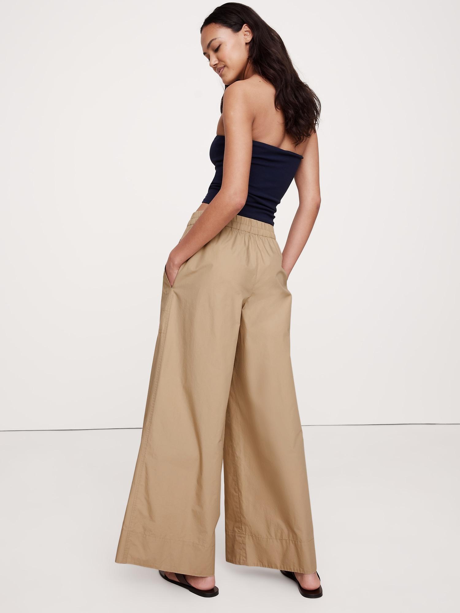 Wide-Leg Pull-On Cotton Poplin Ankle Pant Product Image