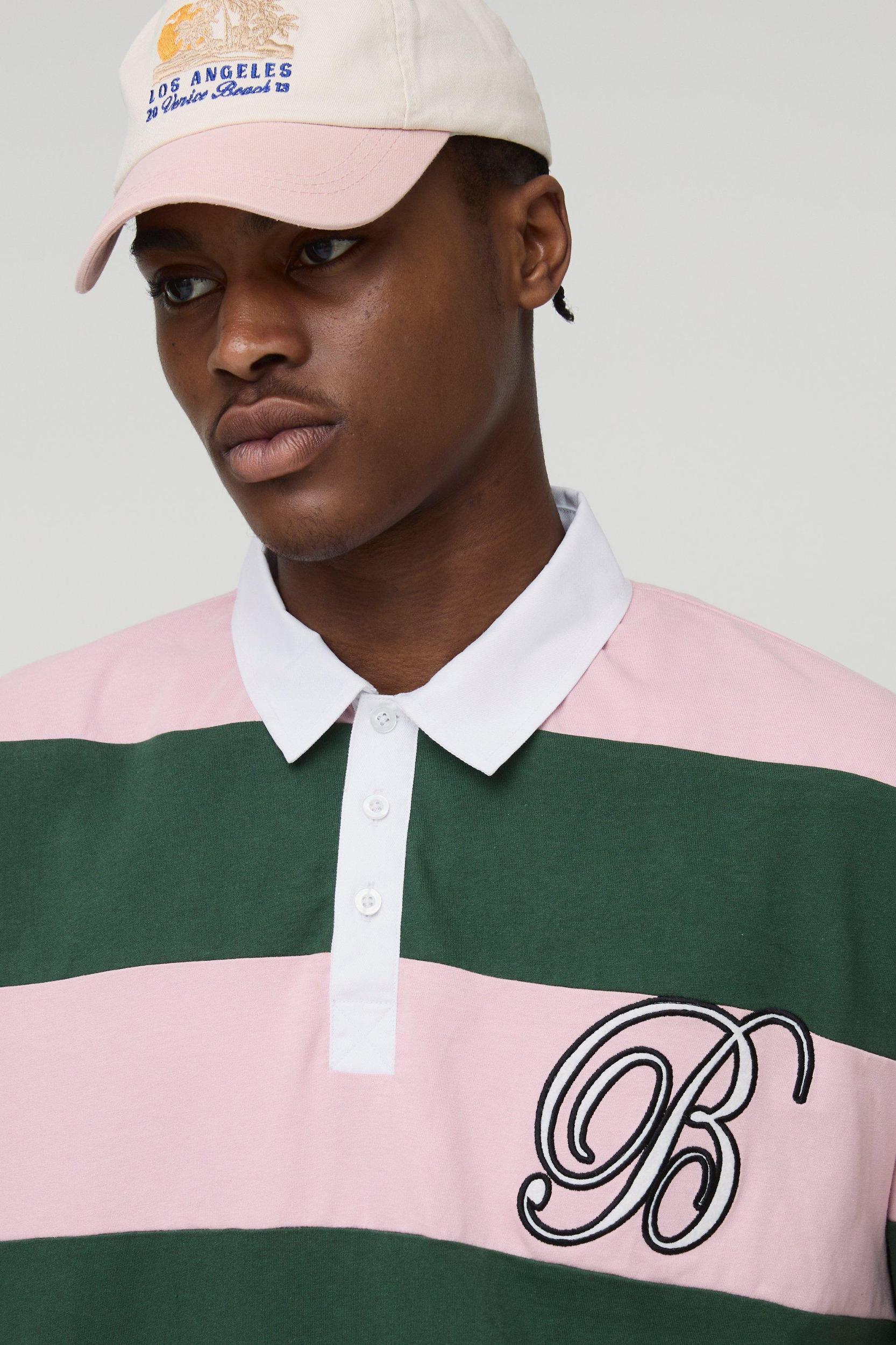 Oversized Heavyweight Cut And Sew Applique Rugby Polo | boohooMAN USA Product Image