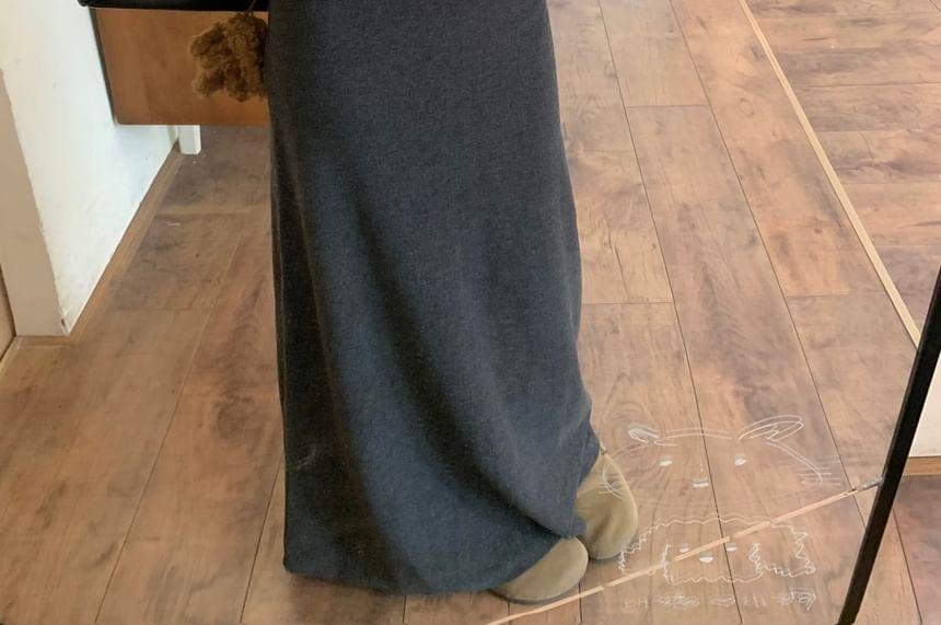 Hooded Plain Zip-Up Jacket / High Rise Maxi A-Line Skirt Product Image
