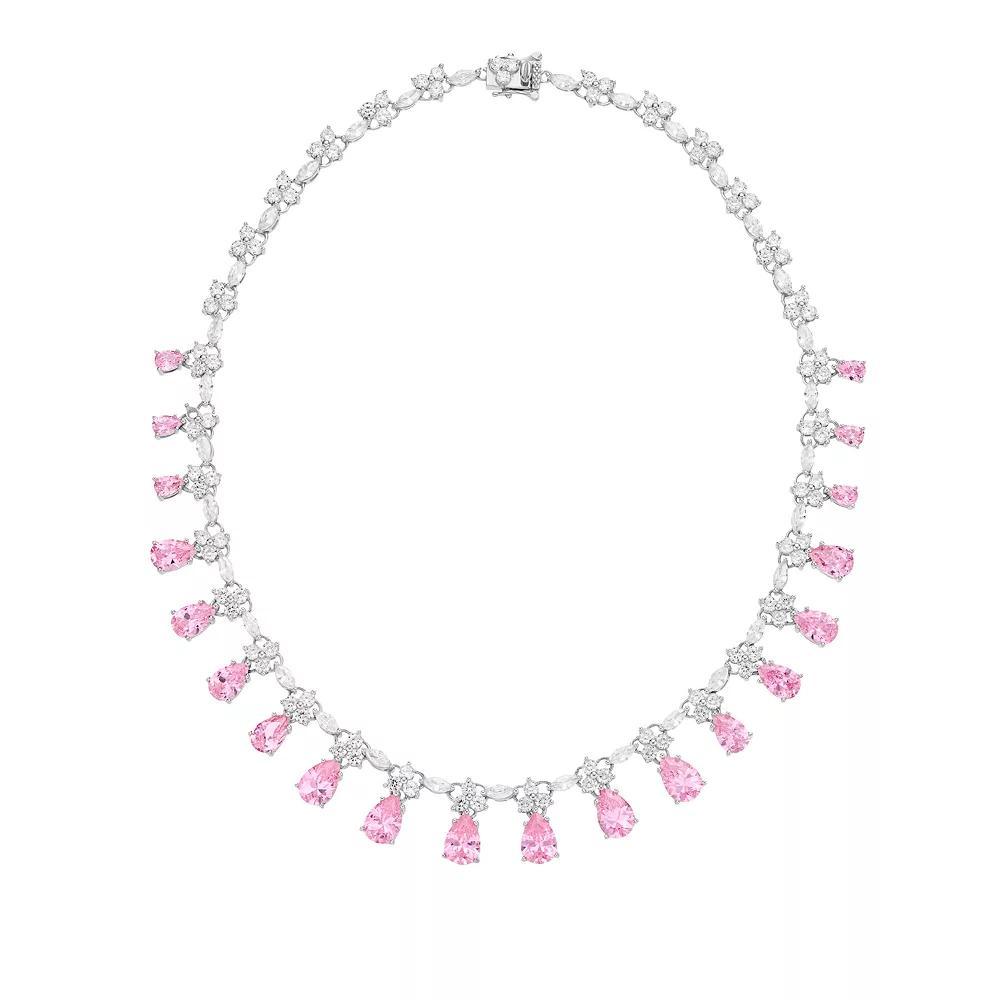 Sterling Silver Cubic Zirconia Drops Collar Necklace, Womens Pink Product Image