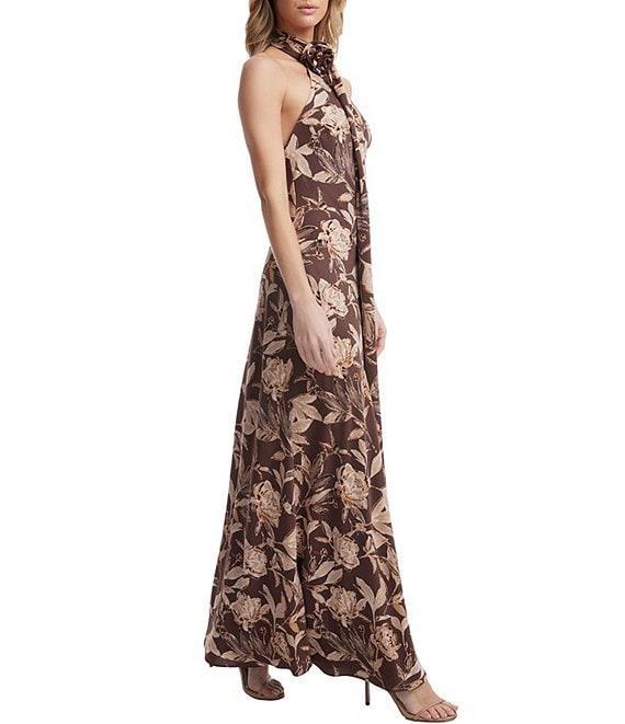 Dress the Population Olivia Floral Print Halter Rosette Neck Sleeveless Mermaid Gown Product Image