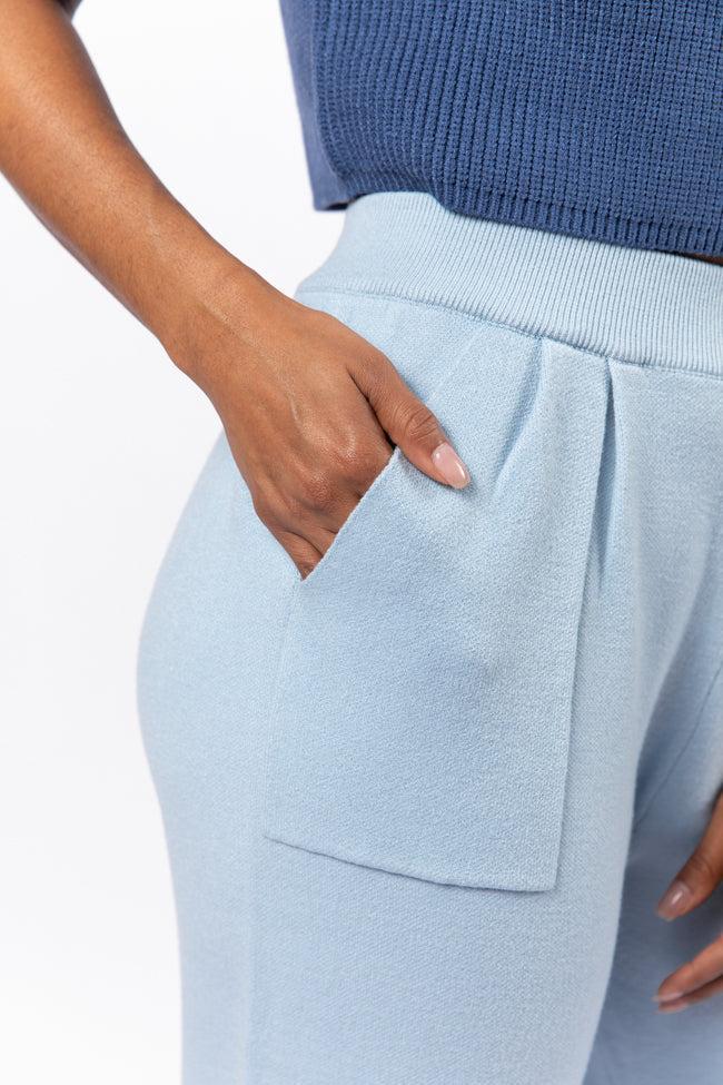 Let's Debrief Light Blue Wide Leg Sweater Pants FINAL SALE Product Image