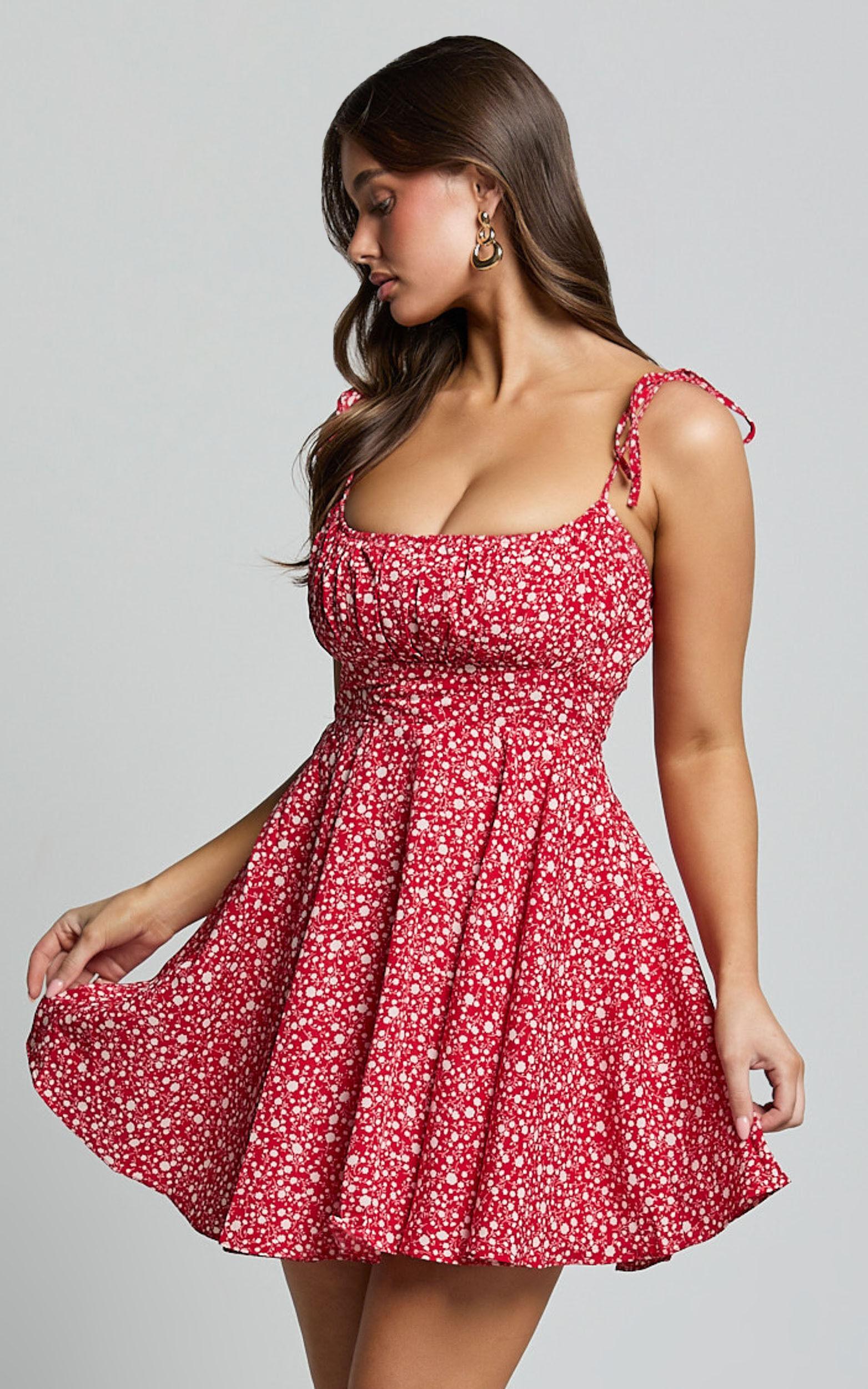 Summer Jam Mini Dress - Strappy Slip Dress in Red Floral Print Product Image