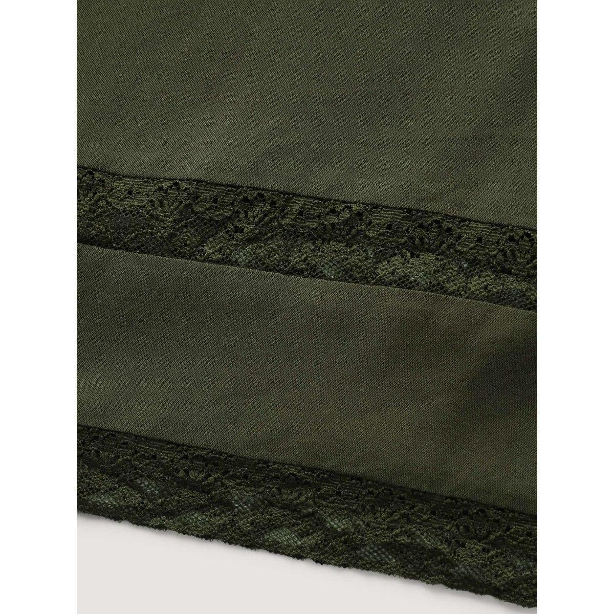 Plus Size Ruffled Lace Hem Wide-Leg Pants Women ArmyGreen Loose Mid Rise Vacation Pants BloomChic 28/5X Product Image