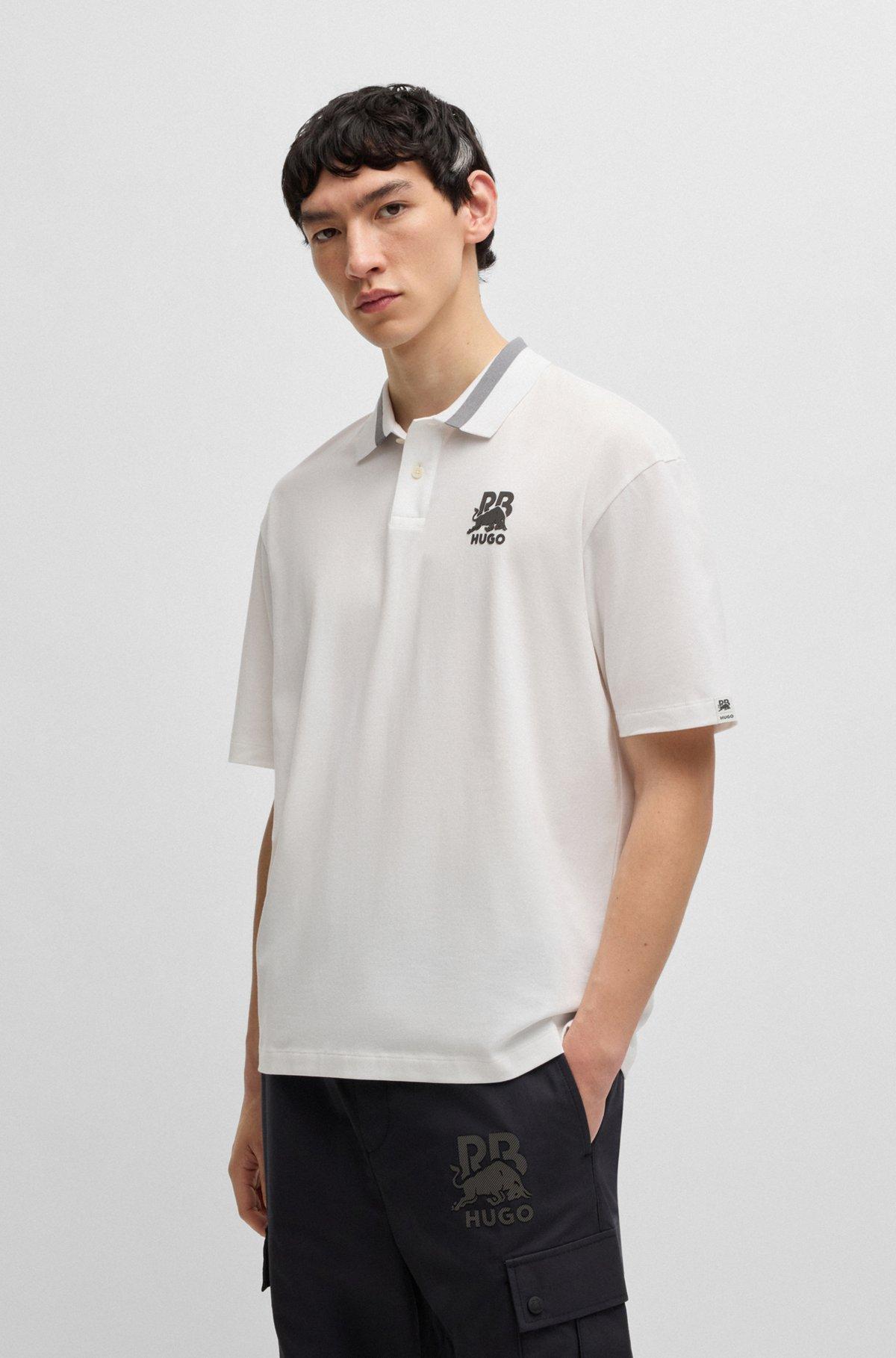 HUGO x RB stretch-cotton polo shirt with carbon stealth logo Product Image