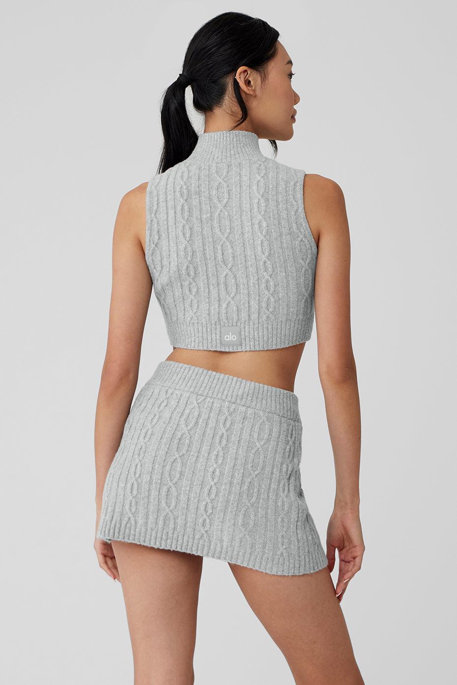 Cable Knit Winter Bliss Mock Neck Tank - Athletic Heather Grey Product Image