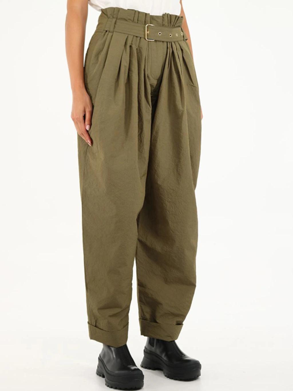 BALMAIN High-waist Paperbag Tailored Trousers In Green Product Image