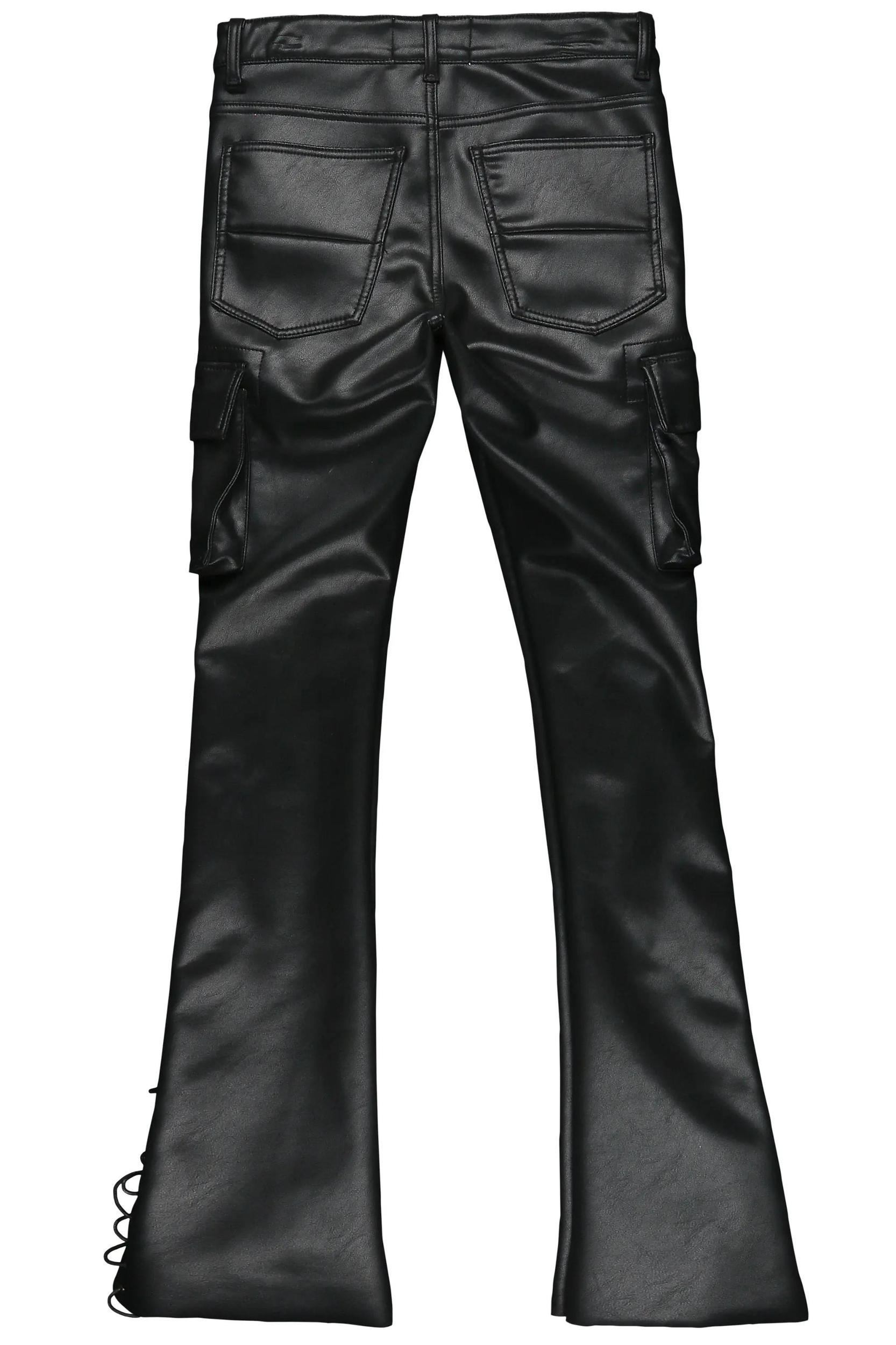 Honor Black Faux Leather Stacked Flare Jean Male Product Image