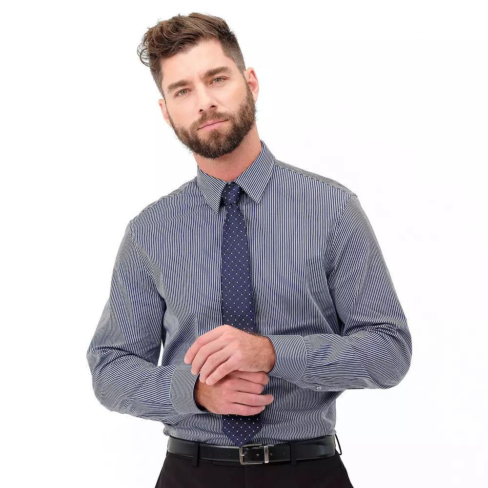 Men's Nick Graham Modern-Fit Stretch Dress Shirt & Tie Set, Size: Medium-34/35, Navy Gray Stripe Product Image