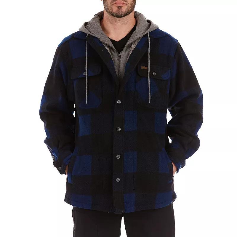 Men's Smith's Workwear Plaid Sherpa-Lined Microfleece Hooded Shirt Jacket, Size: Large, New Blue Product Image