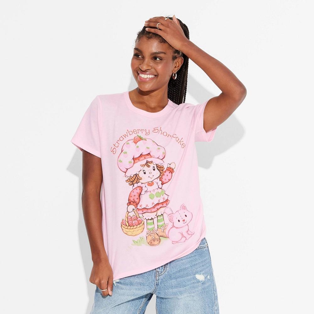 Women's Oversized Print Strawberry Shortcake Short Sleeve Graphic T-Shirt XL: Cotton-Polyester Blend, Lightweight Jersey Fabric Product Image