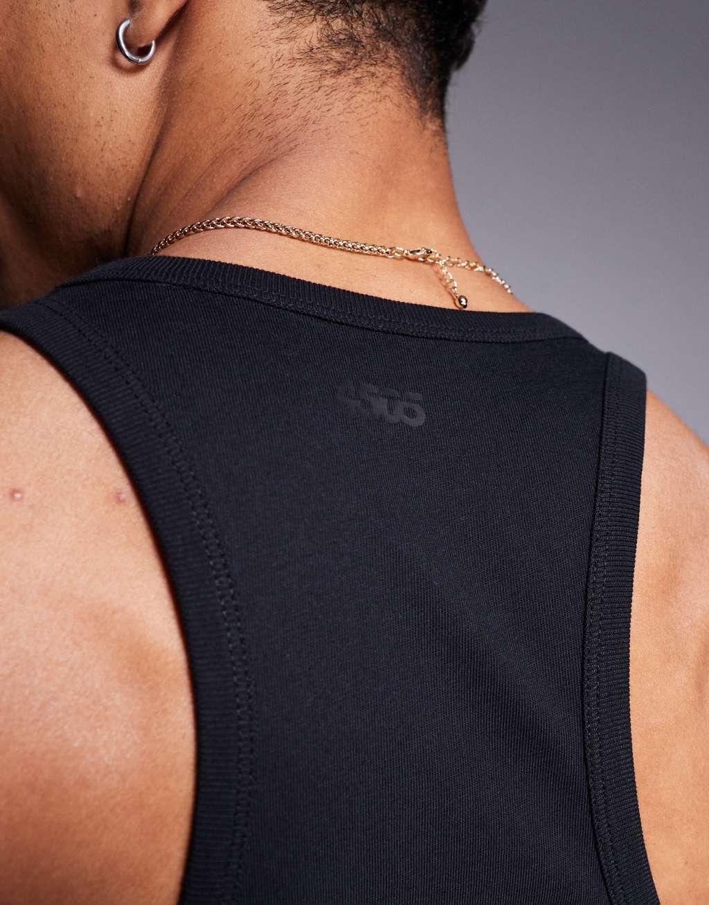 4505 Icon training cotton stringer tank top with quick dry finish in black  Product Image