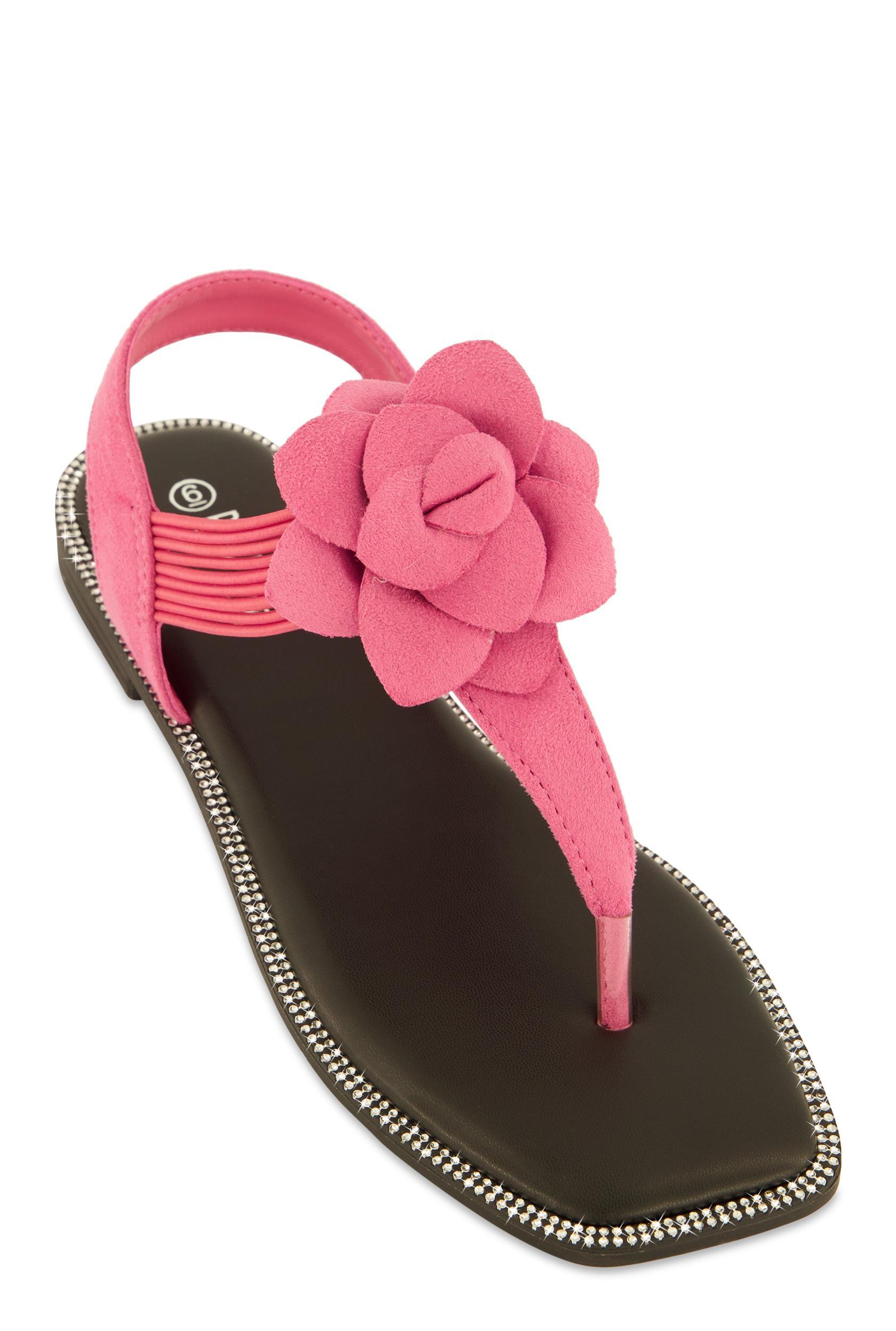 Womens Faux Suede Flower Corded Thong Sandals Product Image