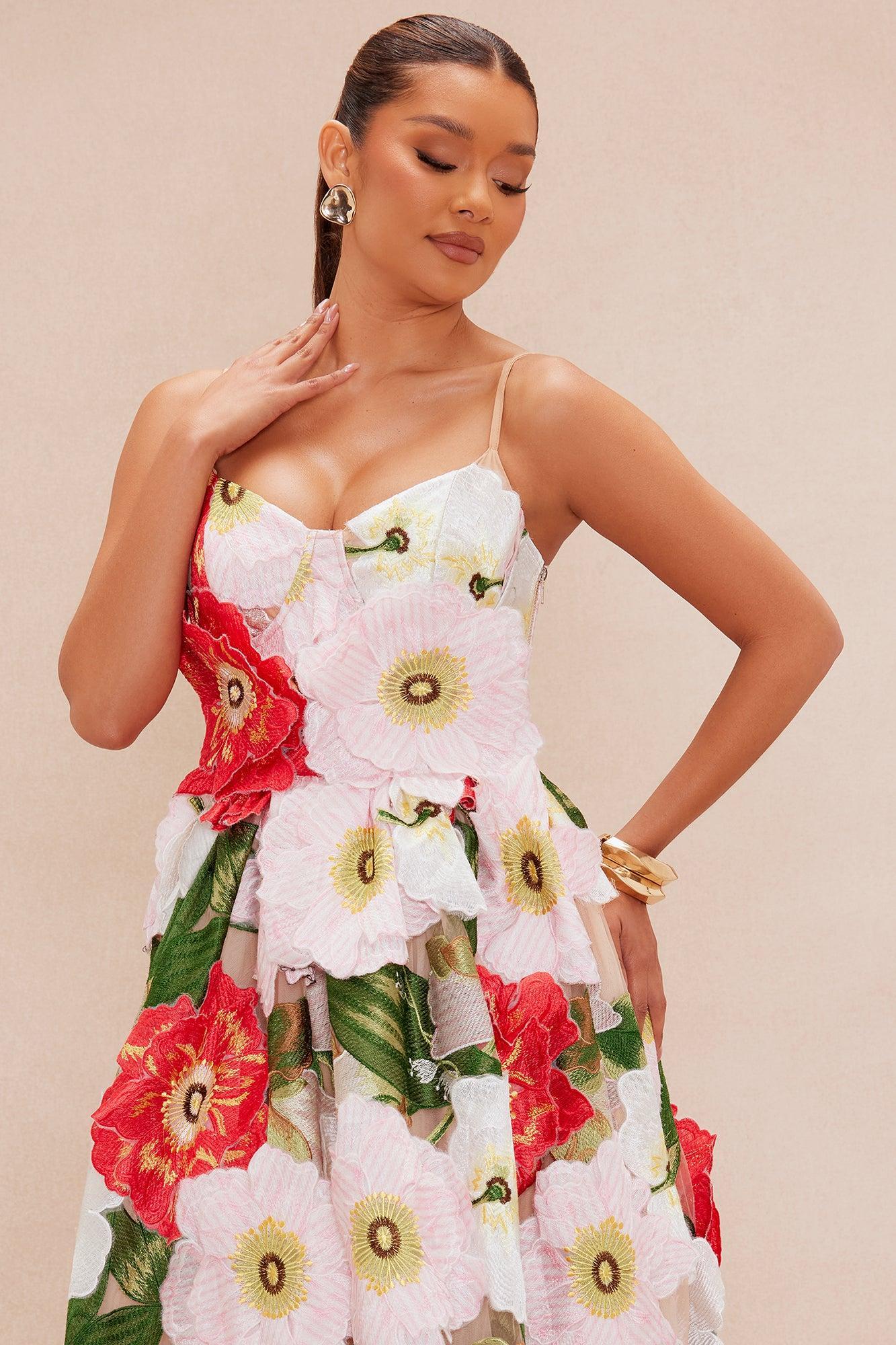 Melody Embroidered Midi Dress - Pink/combo Product Image