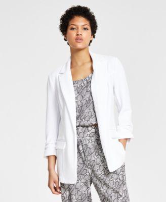 Bar Iii Womens Notch-Lapel Ruched-Sleeve Open-Front Blazer, Created for Macys Product Image