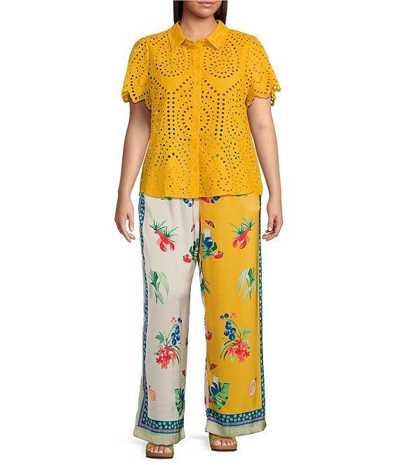 Skies Are Blue Plus Size Eyelet Short Sleeve Woven Blouse Product Image