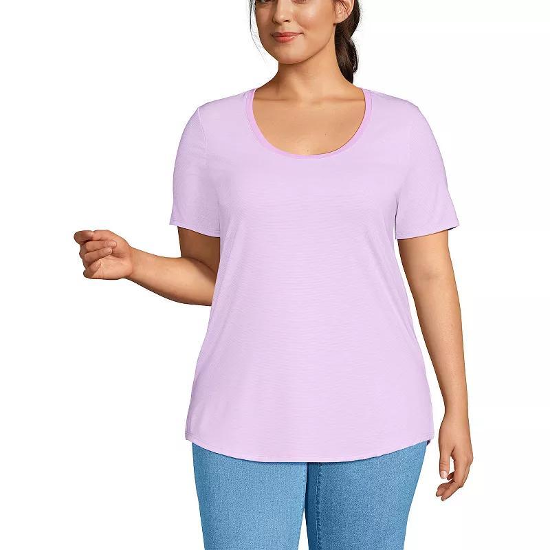 Plus Size Lands' End Short Sleeve Scoop Neck Tunic T-Shirt, Women's, Size: 1XL, Julep Pinstripe Product Image