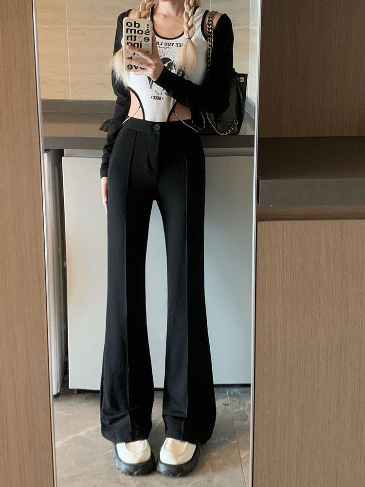 High Waist Plain Flared Pants Product Image